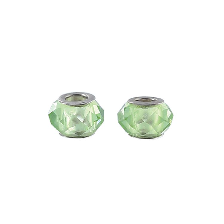 Paire de perles de verre facettée vert clair